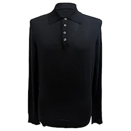 Maglione polo in lana nera a maniche lunghe di Tom Ford