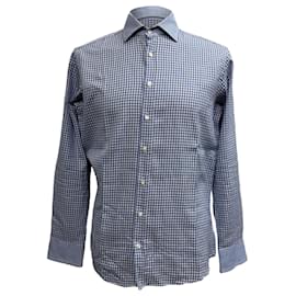 Camisa de botão de manga longa em algodão azul com estampa xadrez Etro
