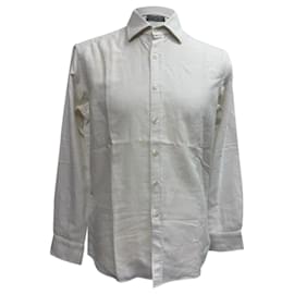 Camicia button-down in cotone bianco con texture a waffle Etro a maniche lunghe