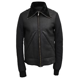 Schwarze Lederjacke mit Shearling-Futter von Rick Owens