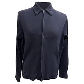 Prada Langarmhemd mit Knöpfen aus navyblauer Baumwolle