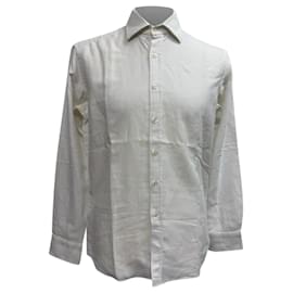 Camicia a maniche lunghe con bottoni in cotone bianco a trama waffle Etro