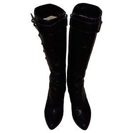 Mario Bologna Hohe schwarze Lederstiefel mit Absatz