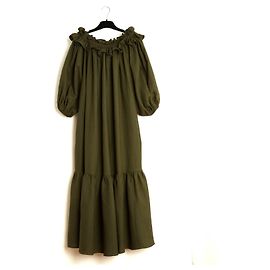 Autre Marque Stück Weißes Leinenkleid FR36 bis 40 Rüschiges Khaki-Leinen-Kleid Größe S bis L