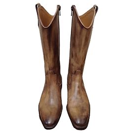 Autre Marque Botas altas de cuero marrón con cremallera lateral