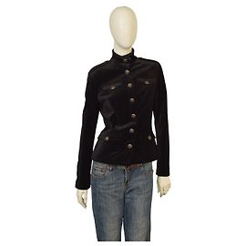 Schwarze Samt-Militärblazerjacke von Tommy Hilfiger | Prägierte Knöpfe | Größe 8 | Figurbetonter Stil