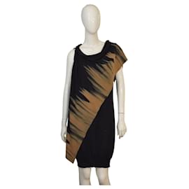 Ärmelloses Kleid aus schwarzer Wolle von MCQ Alexander McQueen L Italien asymmetrisches TieDye