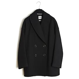 Giacca Caban Hermès FR34 Nero Lana Whipcord Oversized Peacoat UK6 US4 Hermes