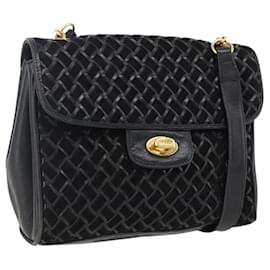 BALLY Borsa a Spalla Pelle Camoscio Nero Oro Auth 171410 - Bally