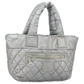 CHANEL Cocoon Tote Bag Beschichtete Leinwand Silber CC Auth bs33124