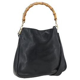 Borsa a mano in pelle GUCCI Bamboo 2 in 1 Nero Oro 001 2123 1638 Auth ep13245