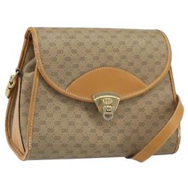 GUCCI Micro GG Supreme Schultertasche PVC Beige Gold Auth BA10076
