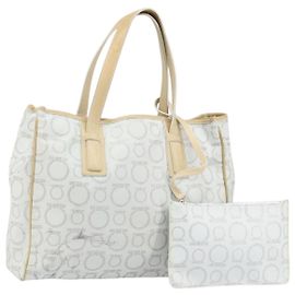 Gancini Tote Bag aus PVC-Leder in Silber und Weiß Auth 170458 von Salvatore Ferragamo