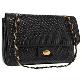 BALLY Borsa a Spalla con Catena Pelle Lucida Nera Oro Auth bs33141