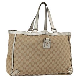 Borsa Tote GG in Tela Gucci Beige Oro 141472 Auth 170307