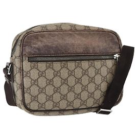 GUCCI GG Supreme Schultertasche PVC Beige Silber Auth 170385