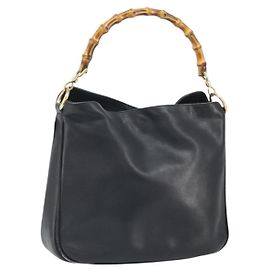 Borsa a mano in pelle nera e oro GUCCI Bamboo Auth bs33028
