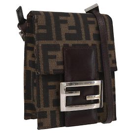 Borsa a spalla FENDI in tela Zucca nera marrone argento autentica 149894V