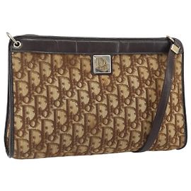 Bolso de Hombro de Lona Trotter Christian Dior Beige Oro Auth 169555