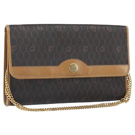 Borsa a spalla in tela a nido d'ape Christian Dior con catena in PVC nera e dorata Auth ka2204