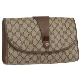 GUCCI GG Supreme Borsa Clutch Sherry Line PVC Beige 89 01 031 Auth 169742