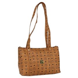 MCM Logogram Vicetos Tote Bag PVC Braun Gold Auth 170393