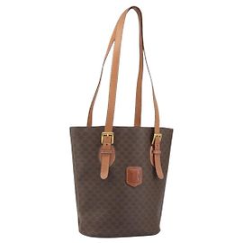 Céline Borsa tote in tela Macadam CELINE in pelle PVC marrone oro Auth ep13195