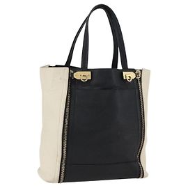 Salvatore Ferragamo Tote Bag aus Leder in Weiß und Schwarz Auth bs32829
