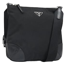 Borsa a Spalla PRADA in Nylon Pelle Nera Argento Autentica 169453