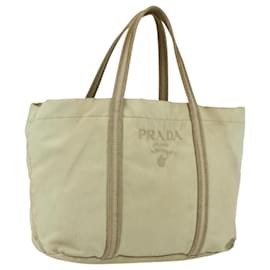 PRADA Borsa a mano in nylon crema argento Auth bs33166