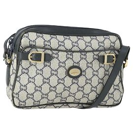 GUCCI GG Plus Supreme Shoulder Bag PVC Navy Gold Auth SW2094