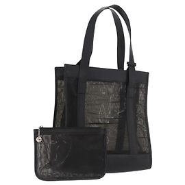 Borsa a mano in rete di pelle nera GUCCI 002 1705 0405 Auth 170256