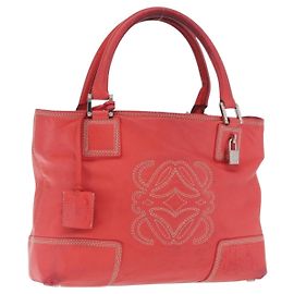 LOEWE Anagram Americana 28 Borsa a mano in pelle rossa argento Auth hk3375