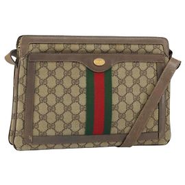 Gucci Bolso GG Supreme Web Sherry Line PVC Beige Oro 02 14 013 Auth 170488