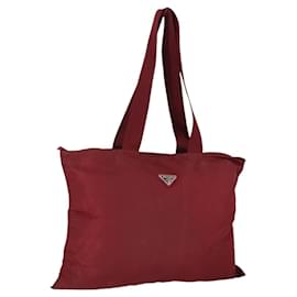 Borsa a Spalla PRADA in Nylon Rosso Argento Auth BA9935