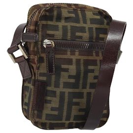 Borsa a Spalla in Tela Zucca FENDI Nera e Marrone Auth ep13292