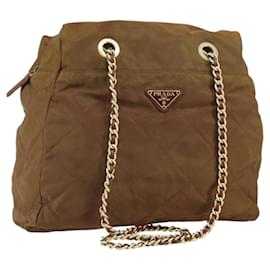 PRADA Borsa a Spalla con Catena Nylon Marrone Oro Auth bs33044
