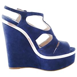Miu Miu Cut-Out Wedge-Plateau-Sandalen aus blauer Wildleder