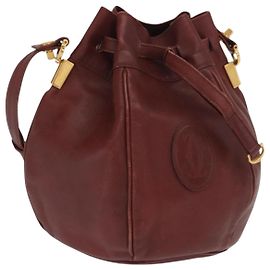 CARTIER Must Line Borsa a Spalla Pelle Bordeaux Oro Auth 169491