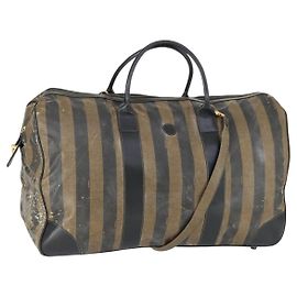 Borsa Boston in tela Pecan FENDI Nylon 2in1 Nero Marrone oro Auth th6585