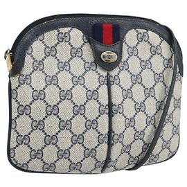 Borsa a Spalla Gucci GG Supreme Sherry Line PVC Blu Navy Oro 904 02 047 Auth 170730