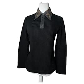 Maglione in lana vintage Fendi Roma nero marrone 36/S