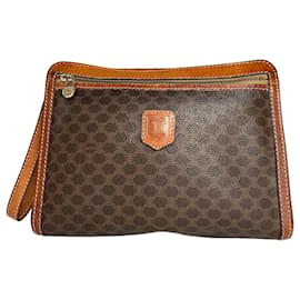 Vintage Celine Paris Triomphe Monogramm Leder Clutch Braun - Céline