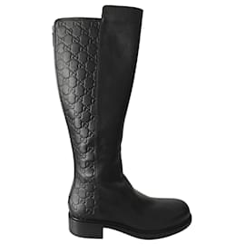 Botas de Montar Gucci de Cuero y Cuero Monograma GG Negro
