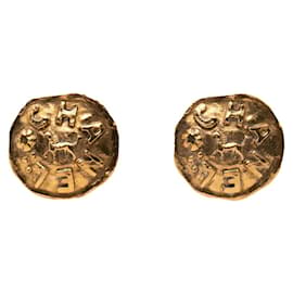 Vintage Gold Plated Logo Löwen Clip Ohrringe von Chanel