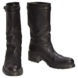 Botas de motorista de cuero negro Hogan hasta la pantorrilla | Suela de tacos | Hecho en Italia | EU 38.5 / US 8.5