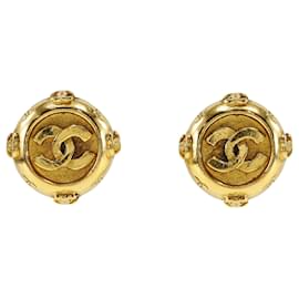 Orecchini rotondi a clip in oro placcato CC dorato di Chanel