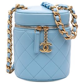 Chanel Mini CC Azul em Couro de Cordeiro Matelassado Vertical Vanity Case