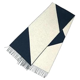 Stola in cashmere Hermès in grigio chiaro e blu navy