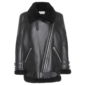 Acne Studios Velocite Black Leather Biker Jacket with Shearling